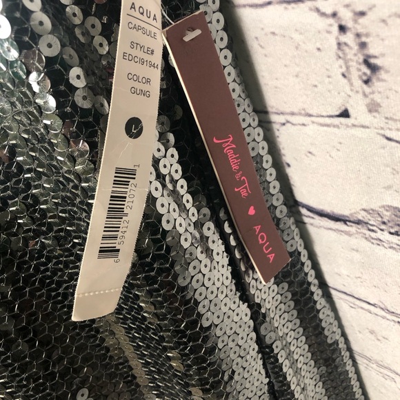 Aqua Capsule NEW Maddie&Tae Silver-Gray, Sequin, Sleeveless, Metallic Mini Dress - Picture 8 of 9